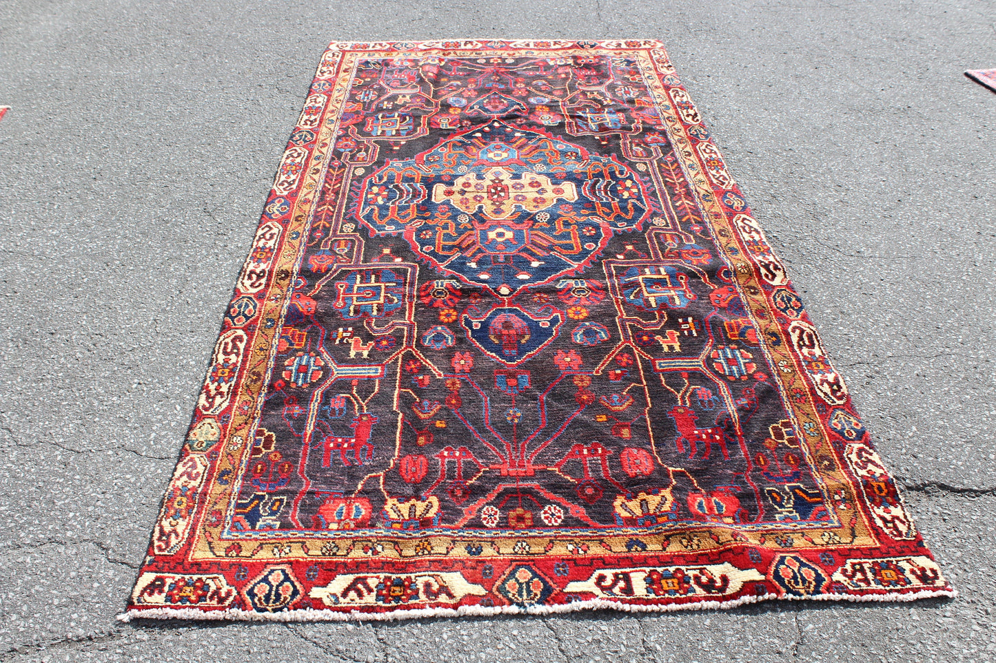 Red 4x10 Vintage Rug | Tribal Oriental Persian Rug | Kazak Bohemian Rug | Handmade Rug