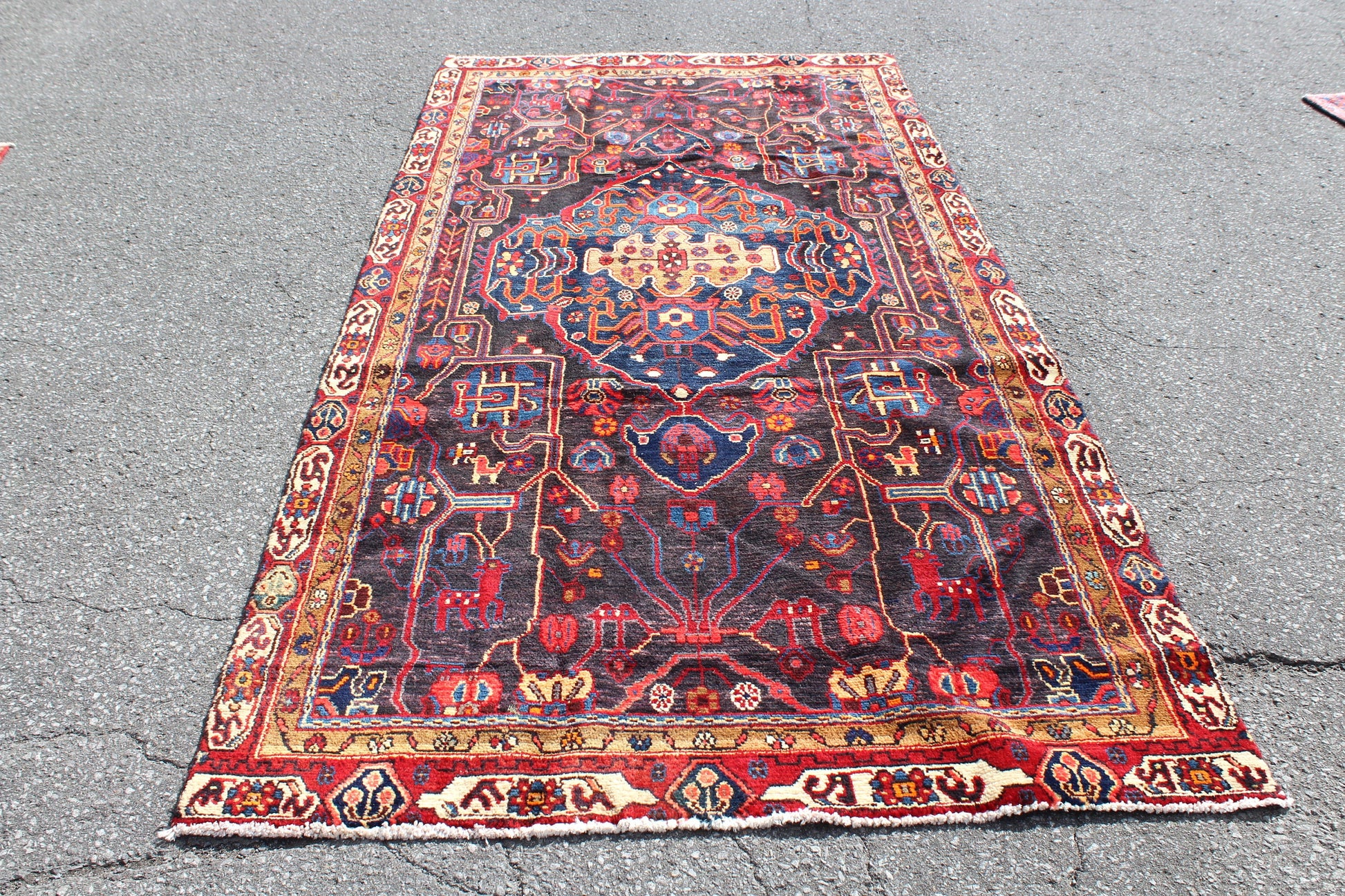 Red 4x10 Vintage Rug | Tribal Oriental Persian Rug | Kazak Bohemian Rug | Handmade Rug