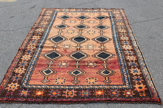 Bright Red Blue 5x7 Area Rug | Handmade Vintage Persian Rug