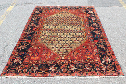 Red Black 5x8 Vintage Rug | Tribal Oriental Persian Rug | Kazak Bohemian Rug | Handmade Rug
