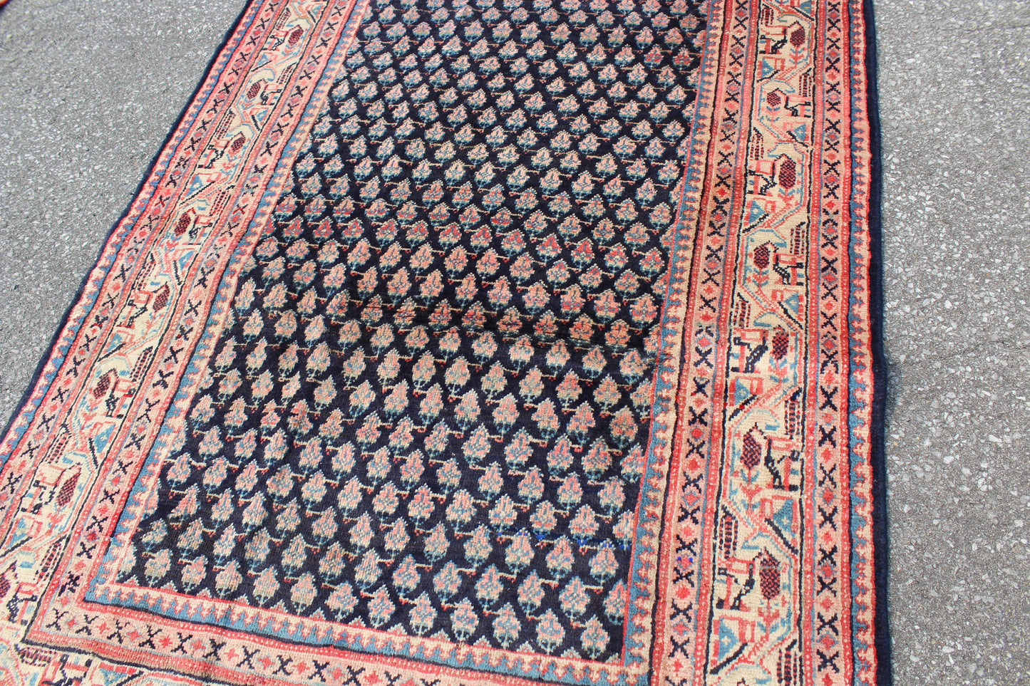 Red Black 4x7 Vintage One of a Kind Rug