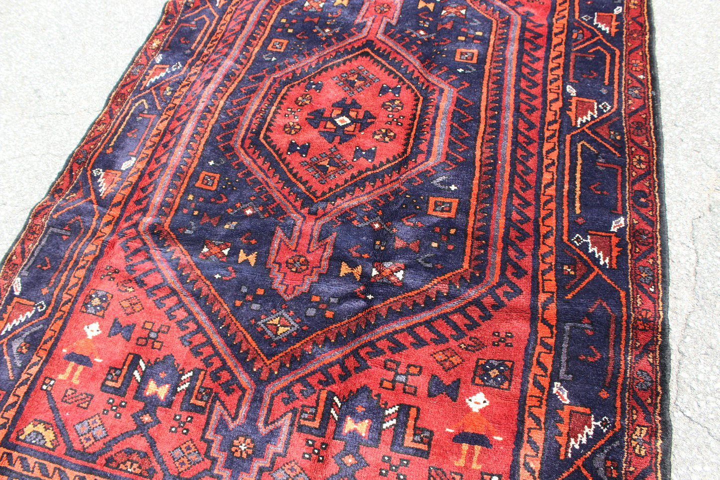 Red Blue 5x7 Vintage Rug | Tribal Oriental Persian Rug | Kazak Bohemian Rug | Handmade Rug