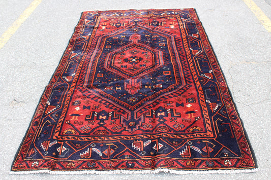 Red Blue 5x7 Vintage Rug | Tribal Oriental Persian Rug | Kazak Bohemian Rug | Handmade Rug