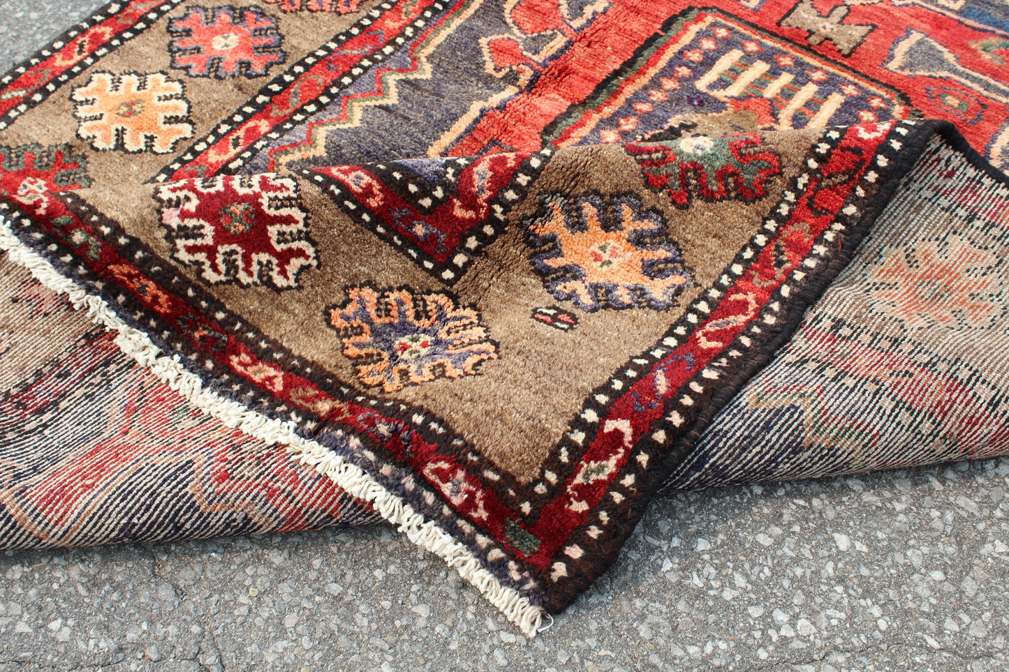 Red Blue 4x6 Vintage Rug | Tribal Oriental Persian Rug | Kazak Bohemian Rug | Handmade Rug