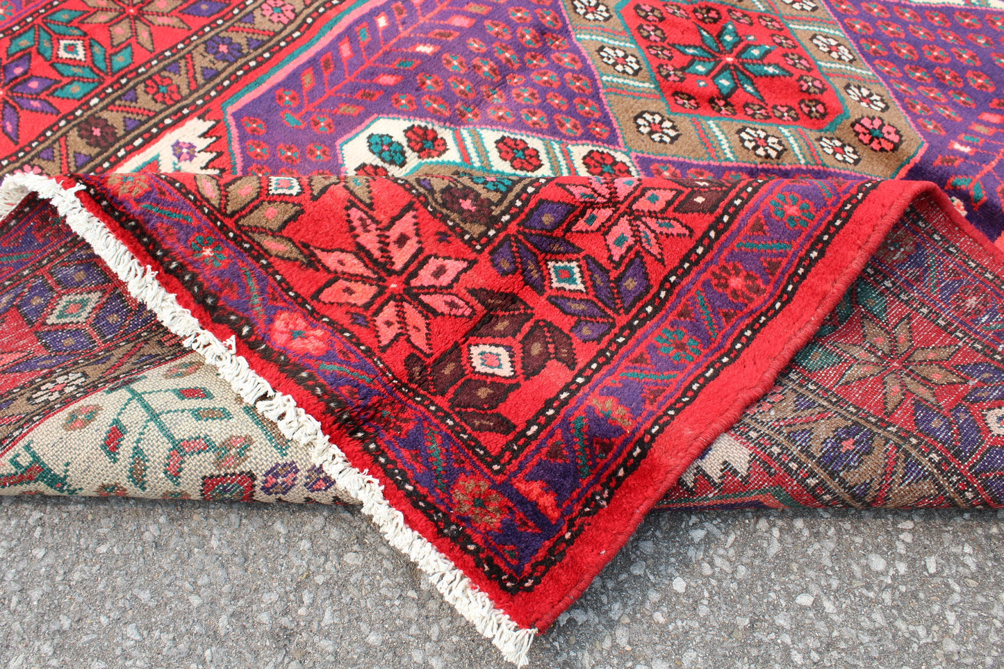 Red White 4x7 Vintage Rug | Tribal Oriental Persian Rug | Kazak Bohemian Rug | Handmade Rug