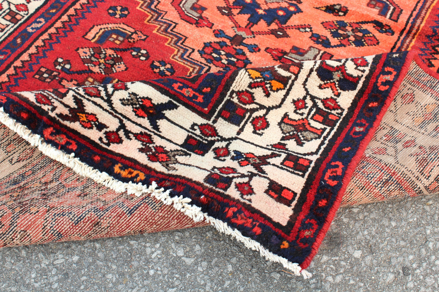 Red White 4x7 Vintage Tribal One of a Kind Rug