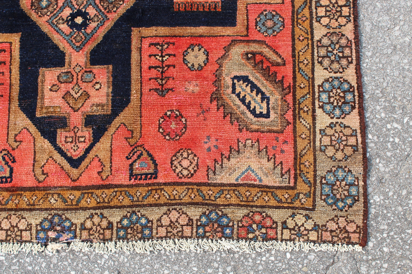 Red Beige 4x7 Vintage Rug | Tribal Oriental Persian Rug | Kazak Bohemian Rug | Handmade Rug
