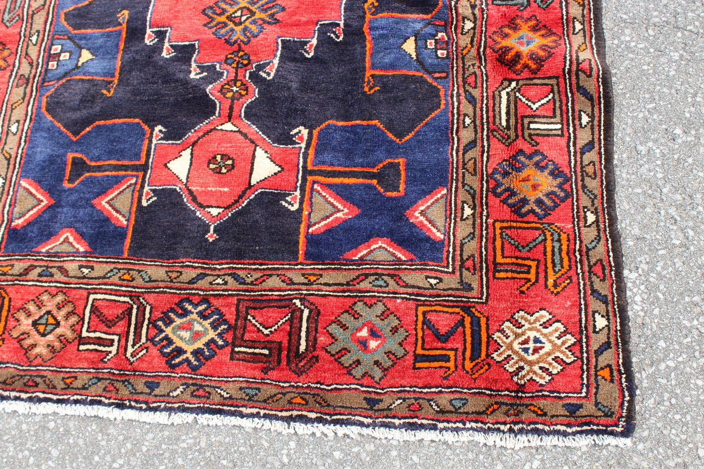 Red Blue 4x7 Vintage Rug | Tribal Oriental Persian Rug | Kazak Bohemian Rug | Handmade Rug