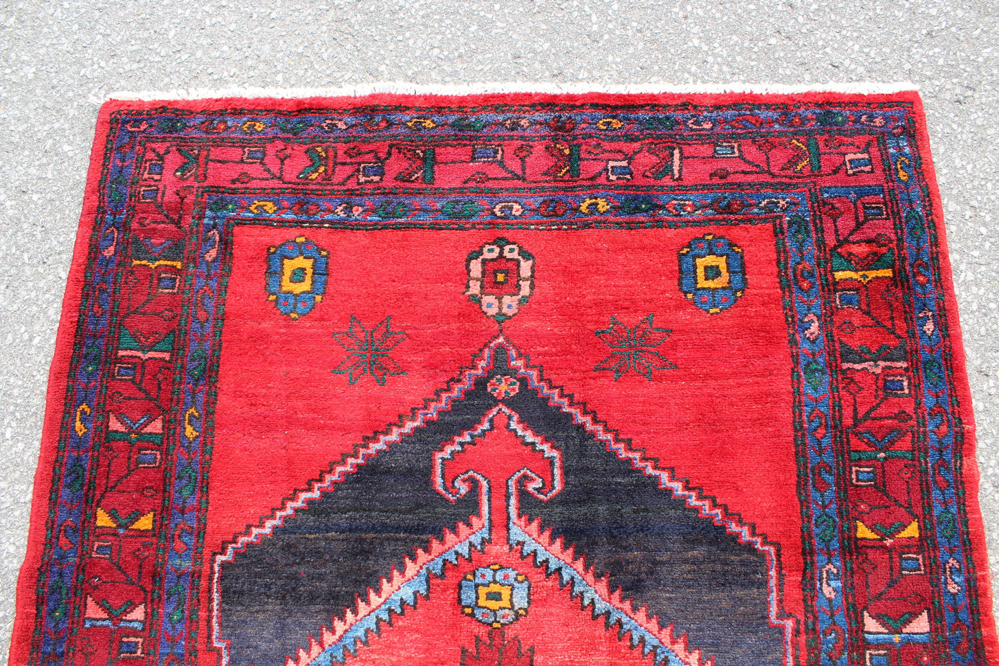 Red Blue 4x6 Vintage Rug | Tribal Oriental Persian Rug | Kazak Bohemian Rug | Handmade Rug