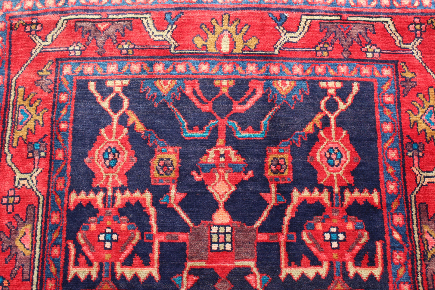 Red Blue 4x7 Vintage Rug | Tribal Oriental Persian Rug | Kazak Bohemian Rug | Handmade Rug