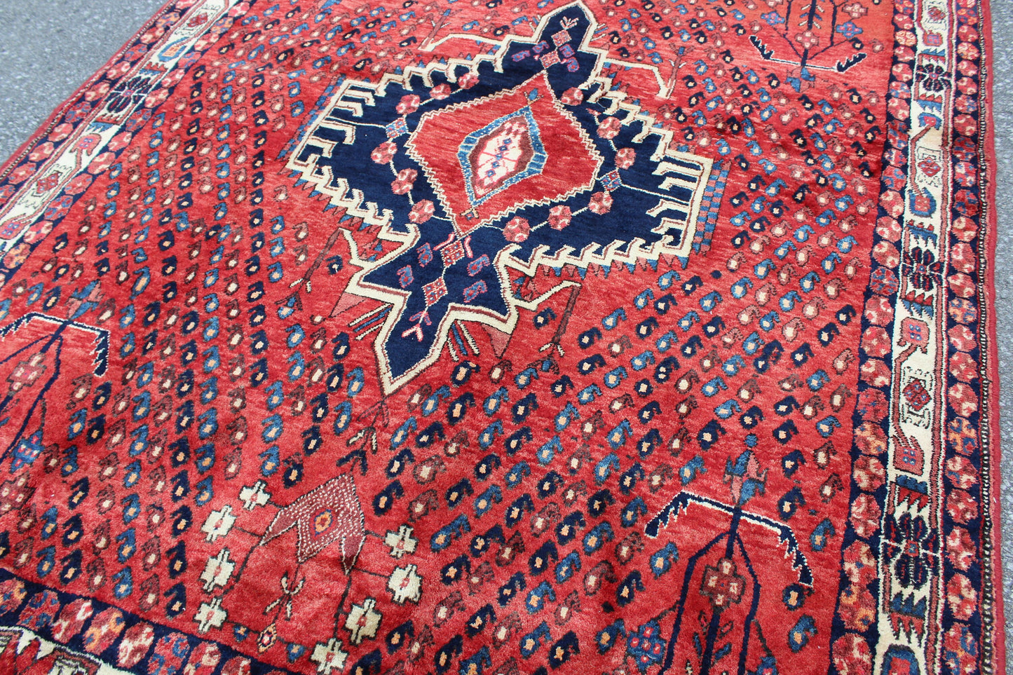 Red Blue 4x6 Vintage Tribal Hand Knotted Rug