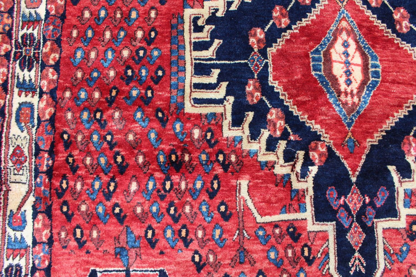 Red Blue 4x6 Vintage Tribal Hand Knotted Rug