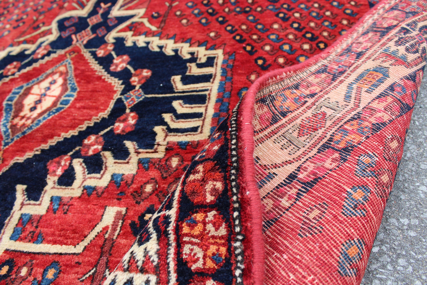 Red Blue 4x6 Vintage Tribal Hand Knotted Rug