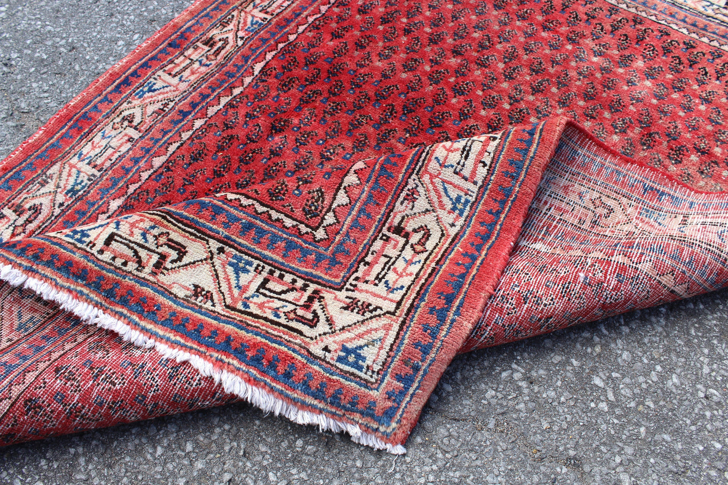 Red White 4x6 Vintage Tribal Wool Area Rug