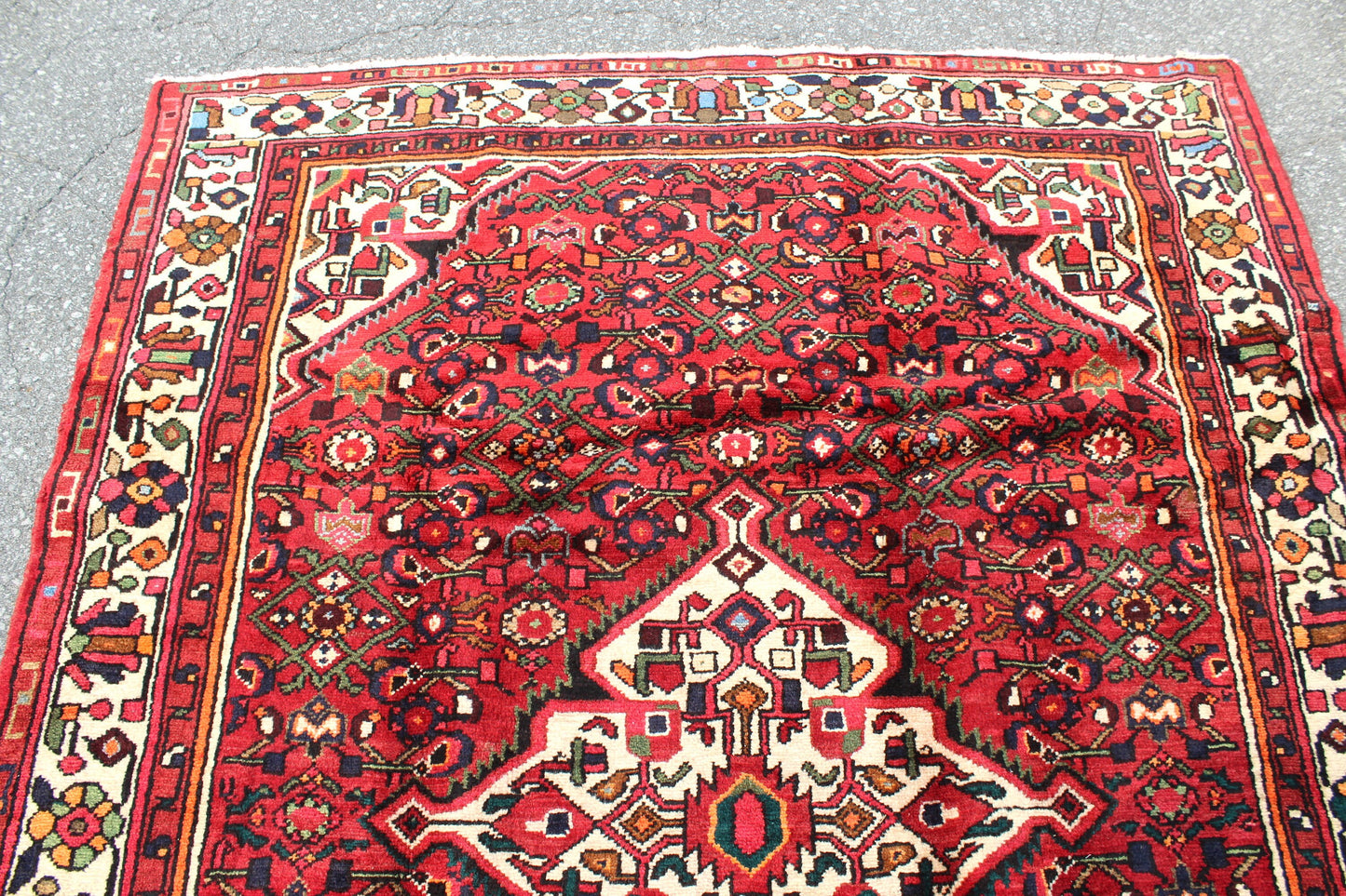 Red White 5x7 Vintage Tribal Handmade Rug