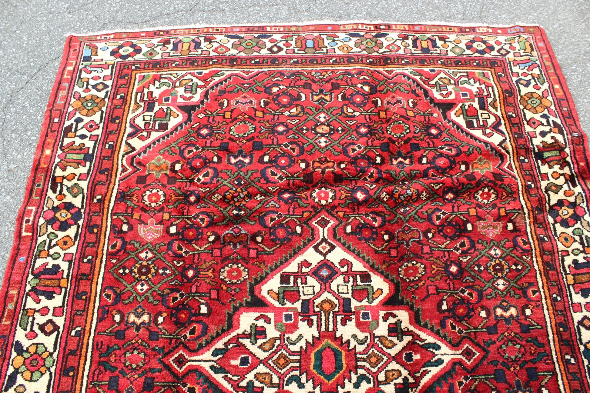 Red White 5x7 Vintage Tribal Handmade Rug