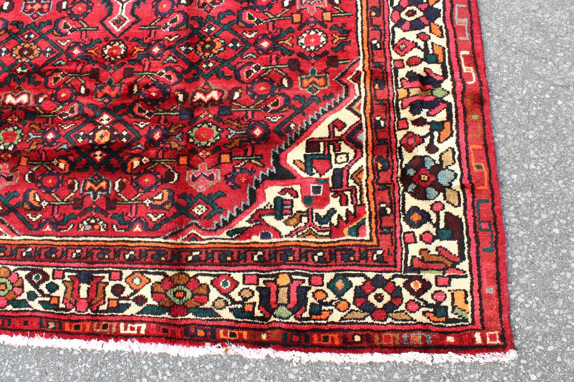 Red White 5x7 Vintage Tribal Handmade Rug