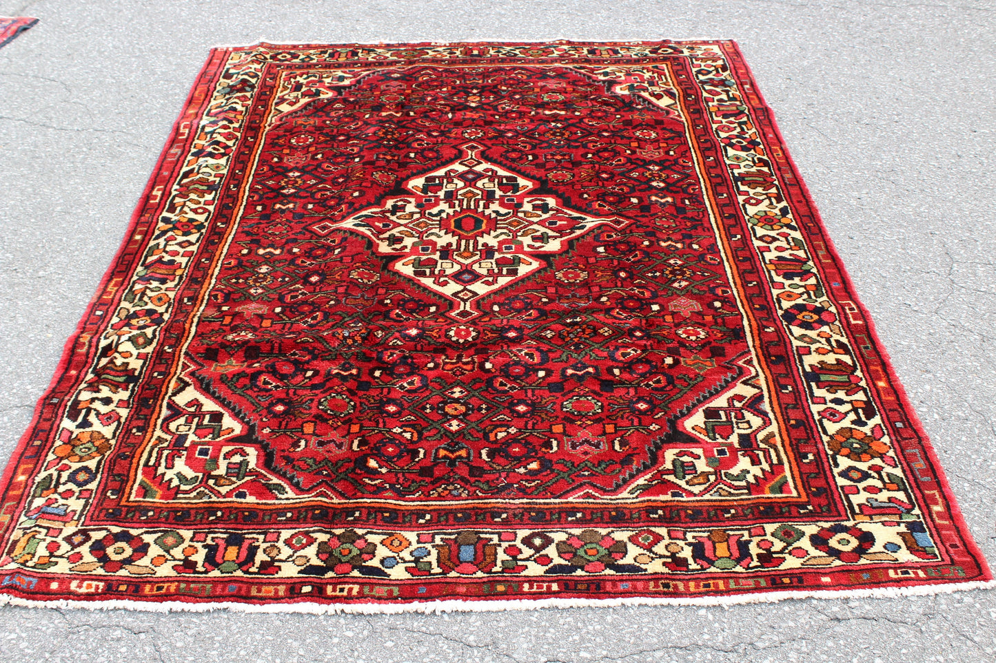 Red White 5x7 Vintage Tribal Handmade Rug