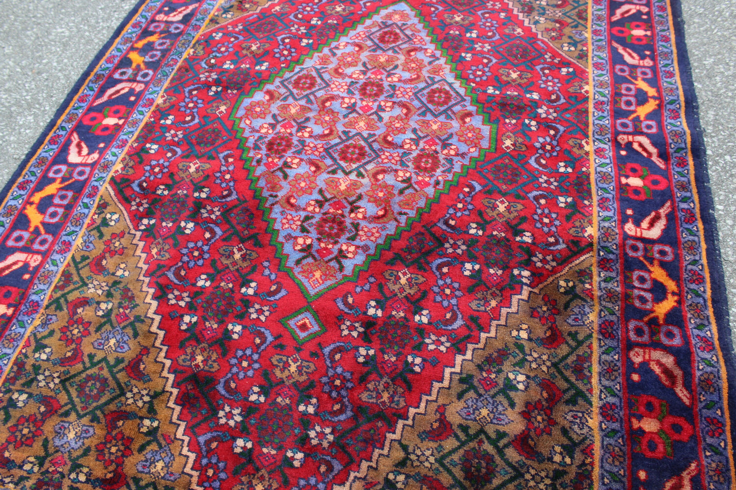Red Blue 4x7 Vintage Rug | Tribal Oriental Persian Rug | Kazak Bohemian Rug | Handmade Rug