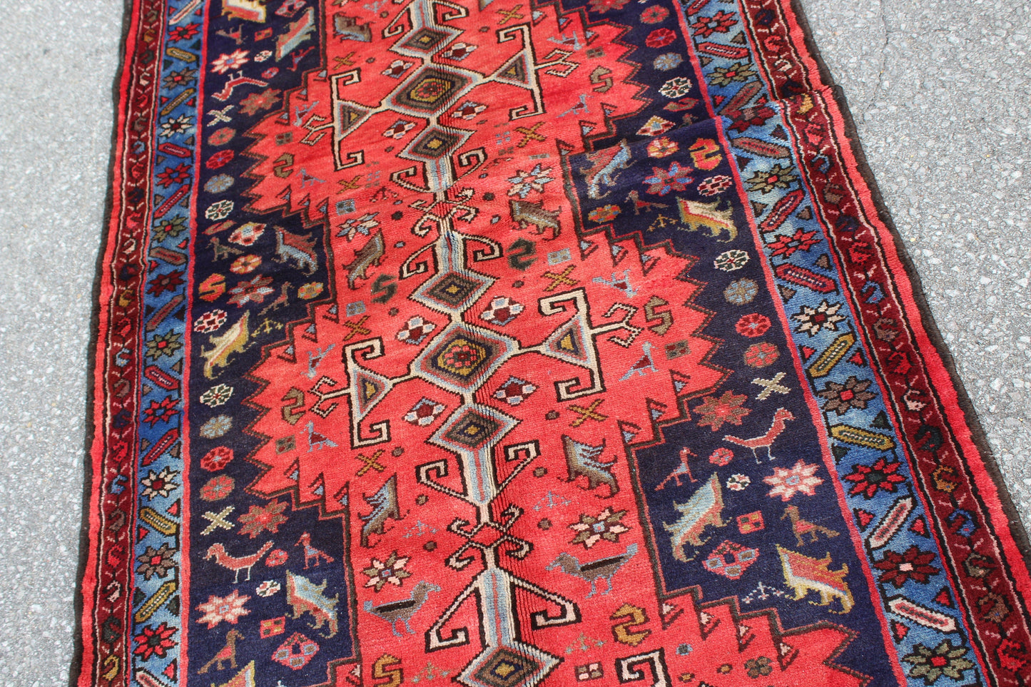 Coral Persian 3'5" x 6'5" Rug with Blue and Navy Border