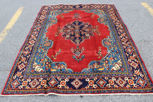 Red 5x8 Vintage Rug | Tribal Oriental Persian Rug | Kazak Bohemian Rug | Handmade Rug