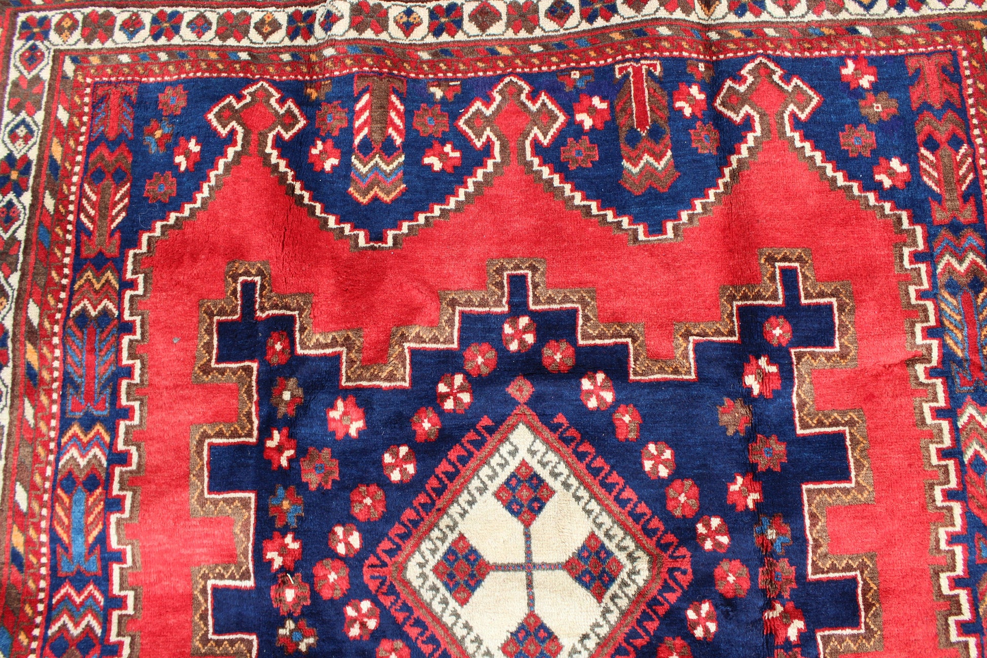 Red Blue 6x8 Vintage Rug | Tribal Oriental Persian Rug | Kazak Bohemian Rug | Handmade Rug