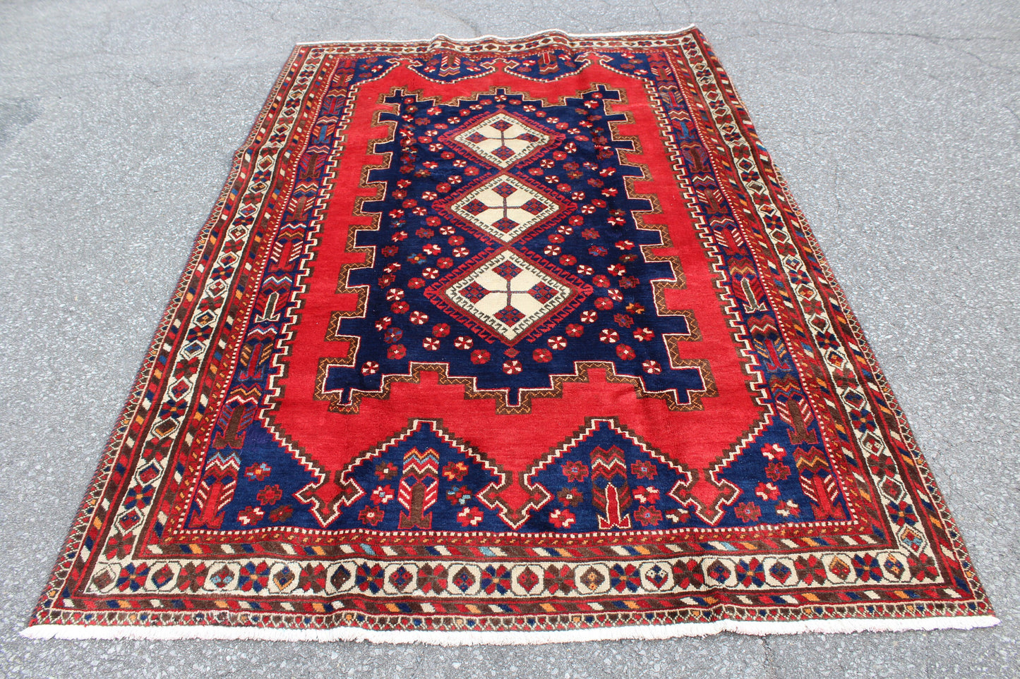 Red Blue 6x8 Vintage Rug | Tribal Oriental Persian Rug | Kazak Bohemian Rug | Handmade Rug