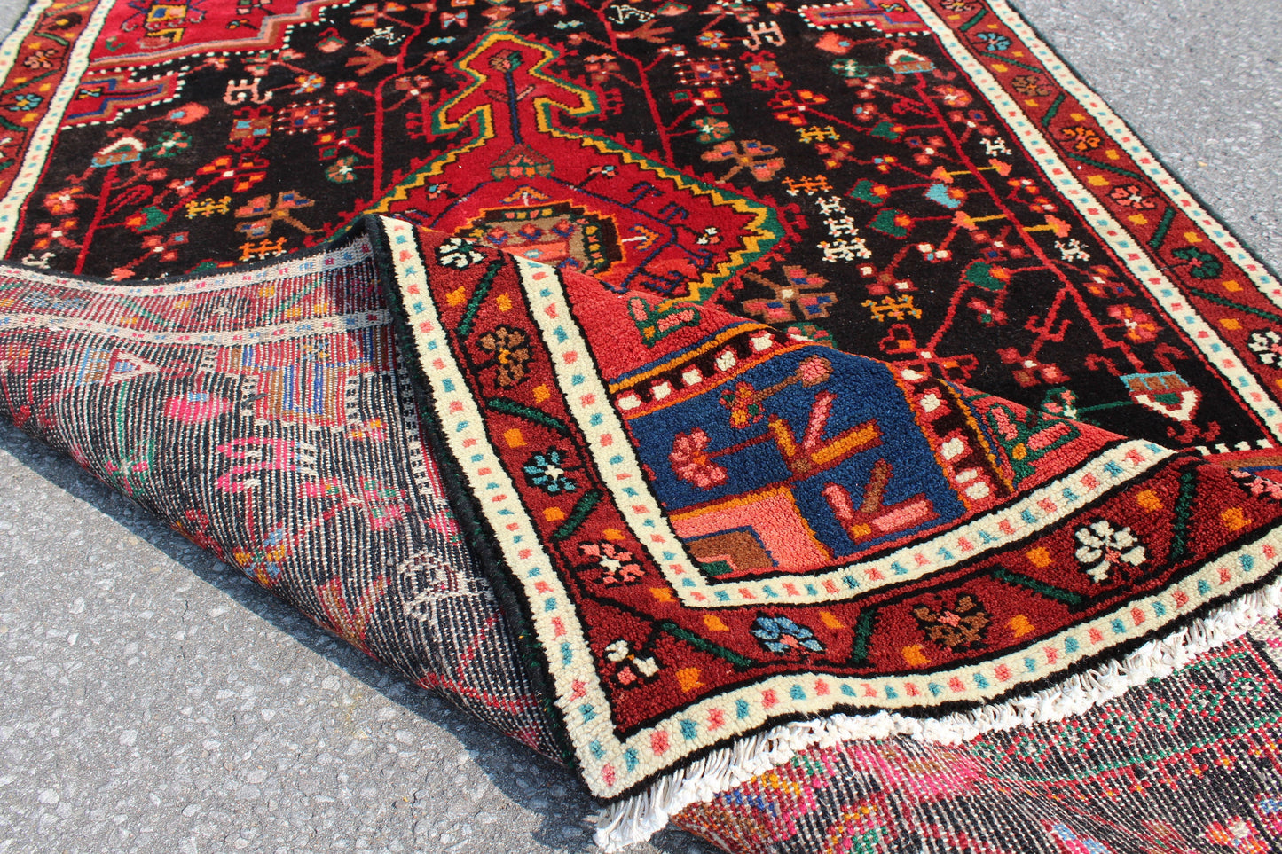 Red Blue 4x7 Vintage Rug | Tribal Oriental Persian Rug | Kazak Bohemian Rug | Handmade Rug
