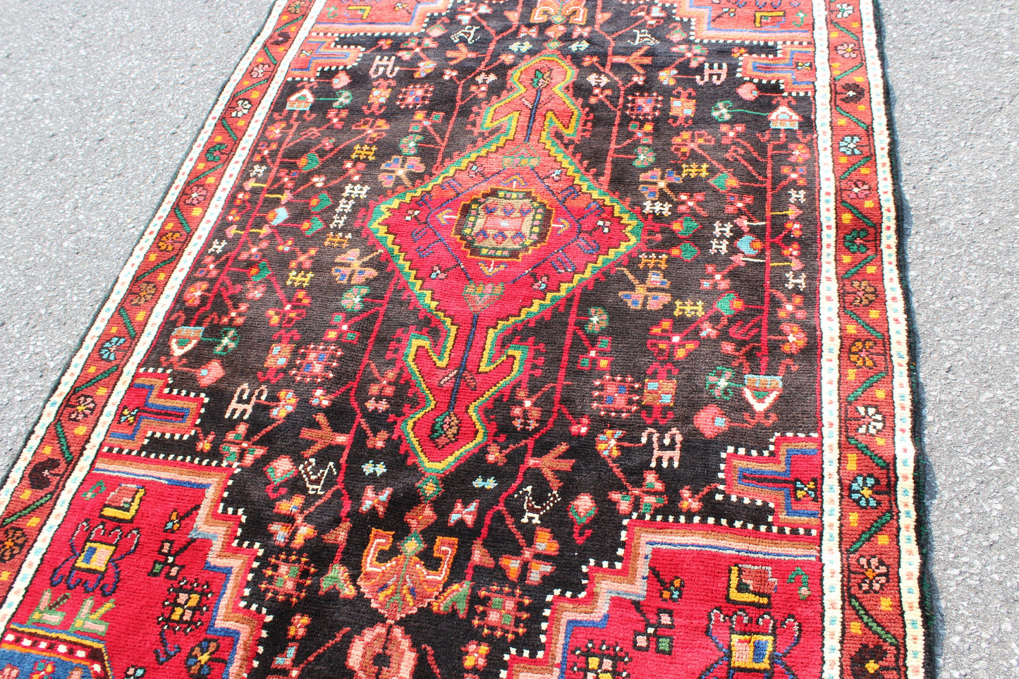 Red Blue 4x7 Vintage Rug | Tribal Oriental Persian Rug | Kazak Bohemian Rug | Handmade Rug
