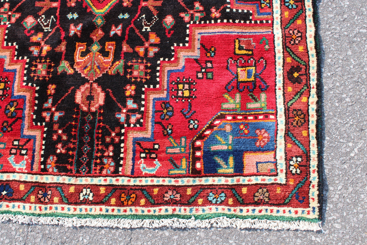 Red Blue 4x7 Vintage Rug | Tribal Oriental Persian Rug | Kazak Bohemian Rug | Handmade Rug