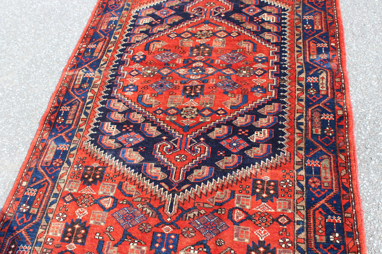 Red Blue 4x7 Vintage Rug | Tribal Oriental Persian Rug | Kazak Bohemian Rug | Handmade Rug