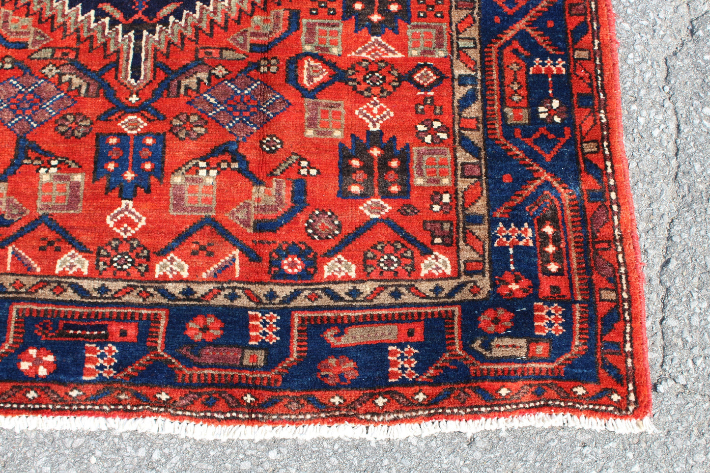 Red Blue 4x7 Vintage Rug | Tribal Oriental Persian Rug | Kazak Bohemian Rug | Handmade Rug