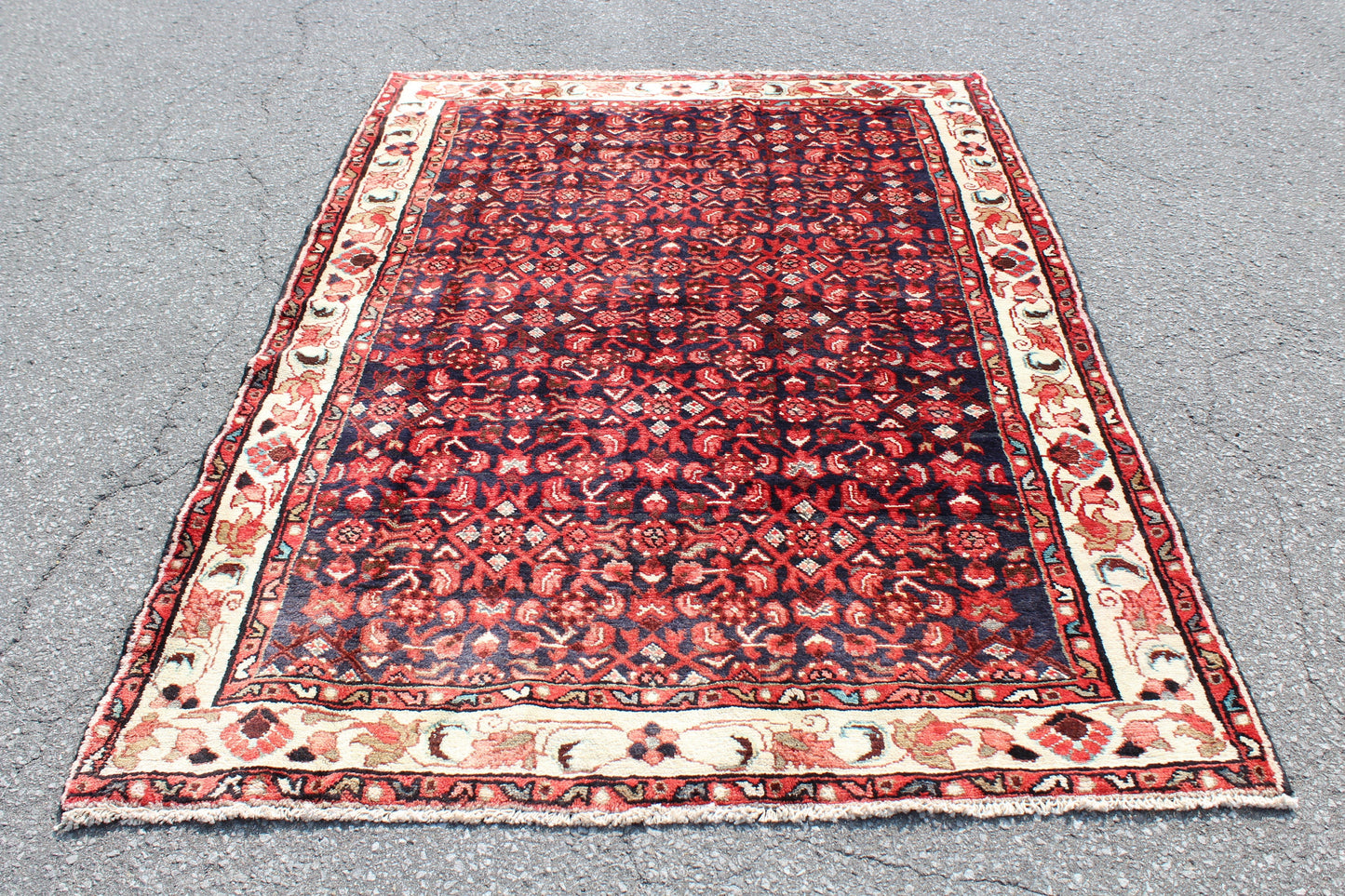 Red Beige 5x7 Vintage Rug | Tribal Oriental Persian Rug | Afghan Bohemian Rug | Handmade Rug