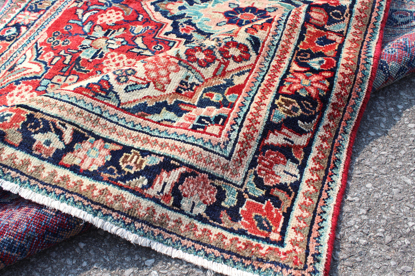 Red Navy Blue 4x7 Vintage One of a Kind Rug