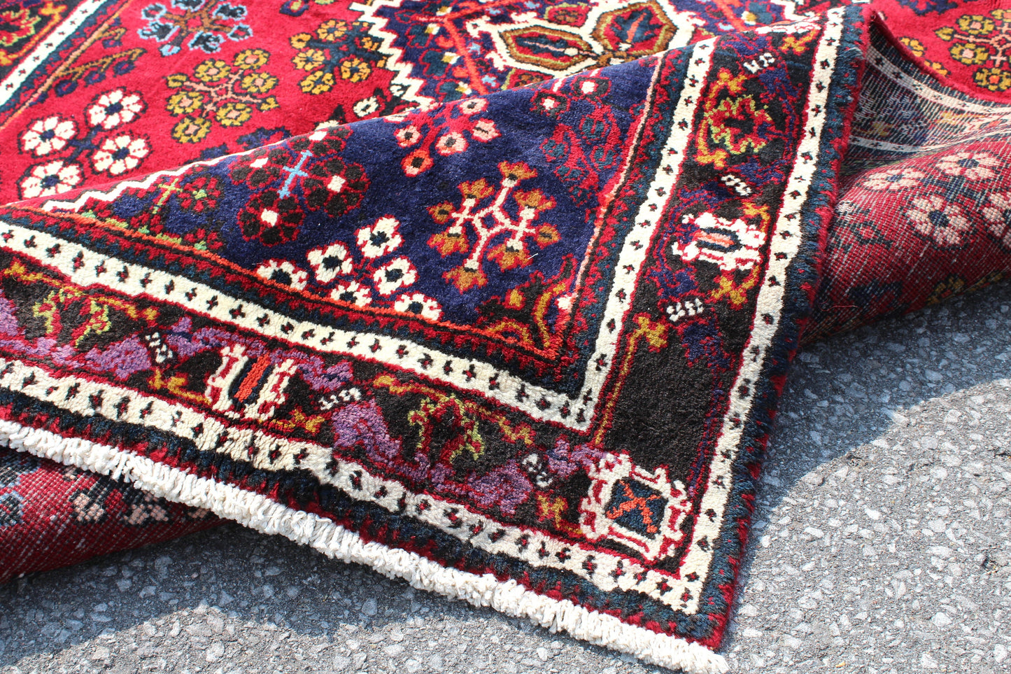 Red Navy Blue 4x7 Vintage Tribal Persian Handmade Rug