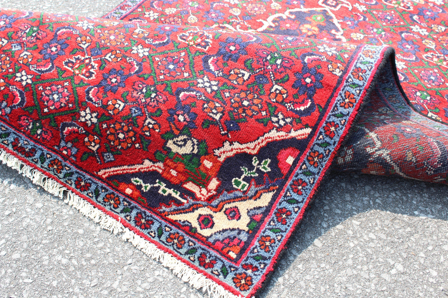 Red Blue 3x7 Vintage Tribal Wool Area Rug