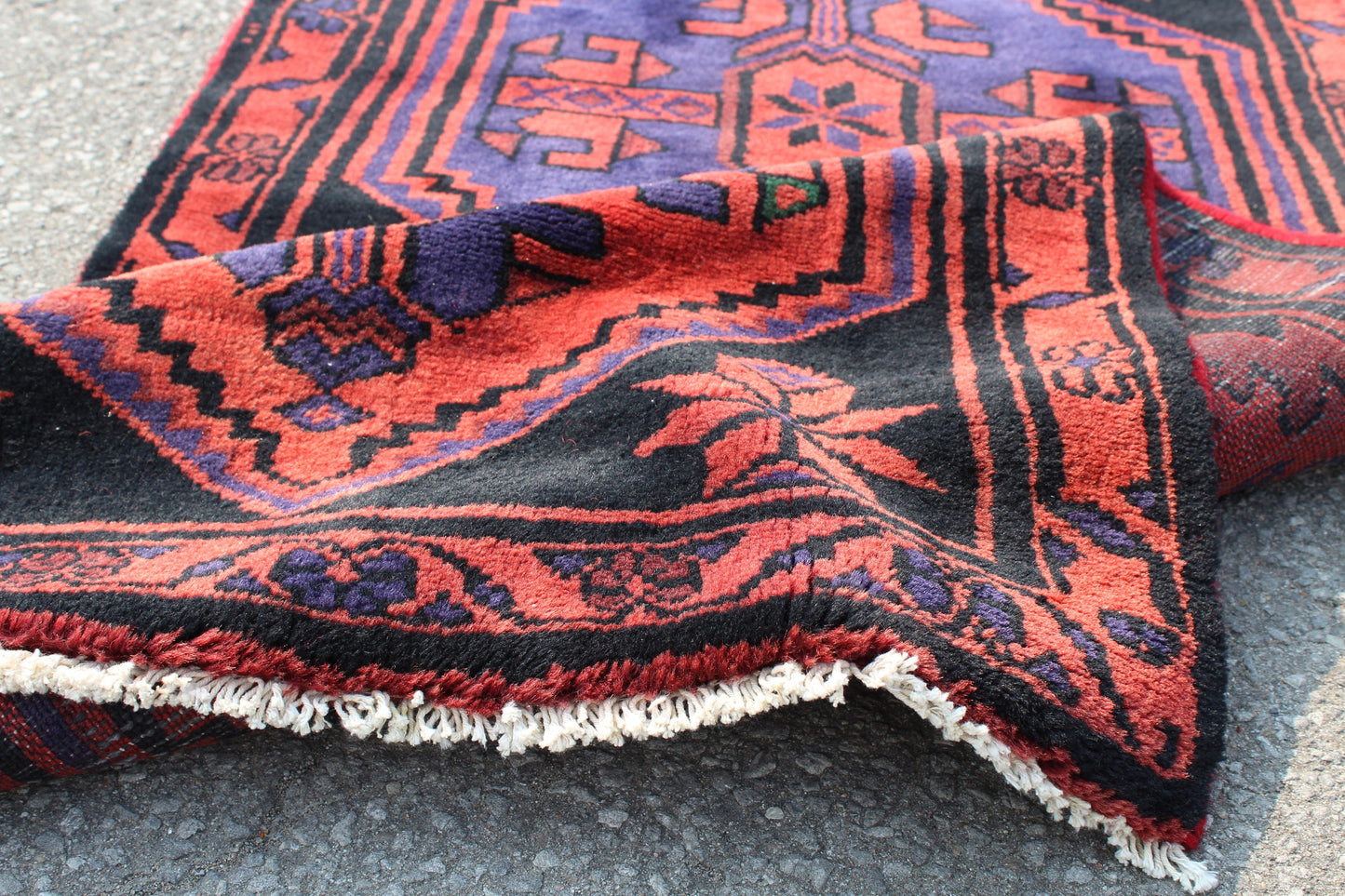 Pink & Blue Purple 3x7 with Black Long Hand Knotted Runner Rug