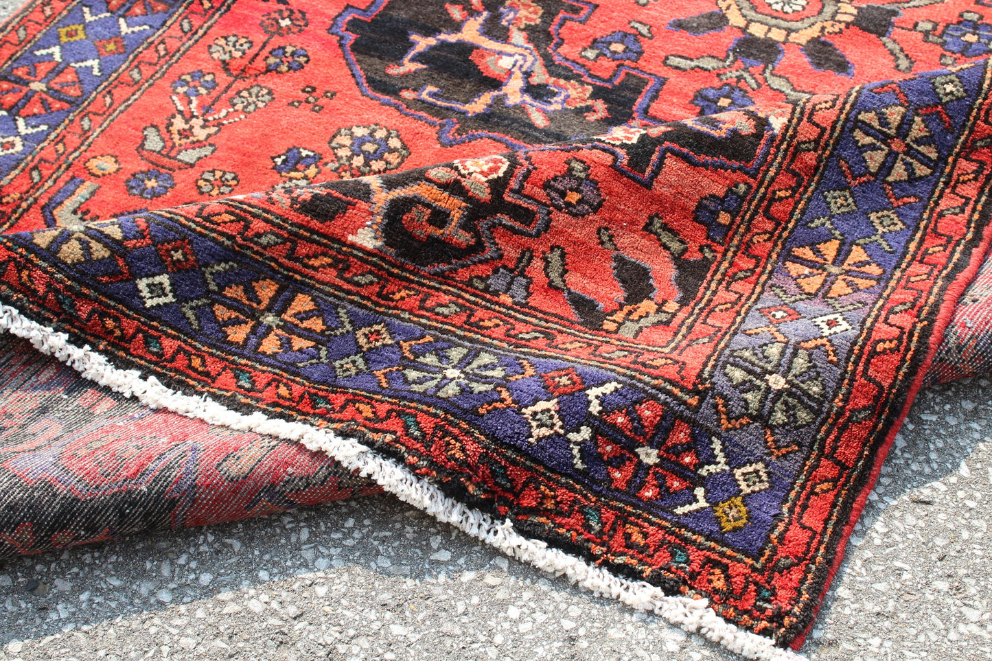 Red Black 5x8 Vintage One of a Kind Rug