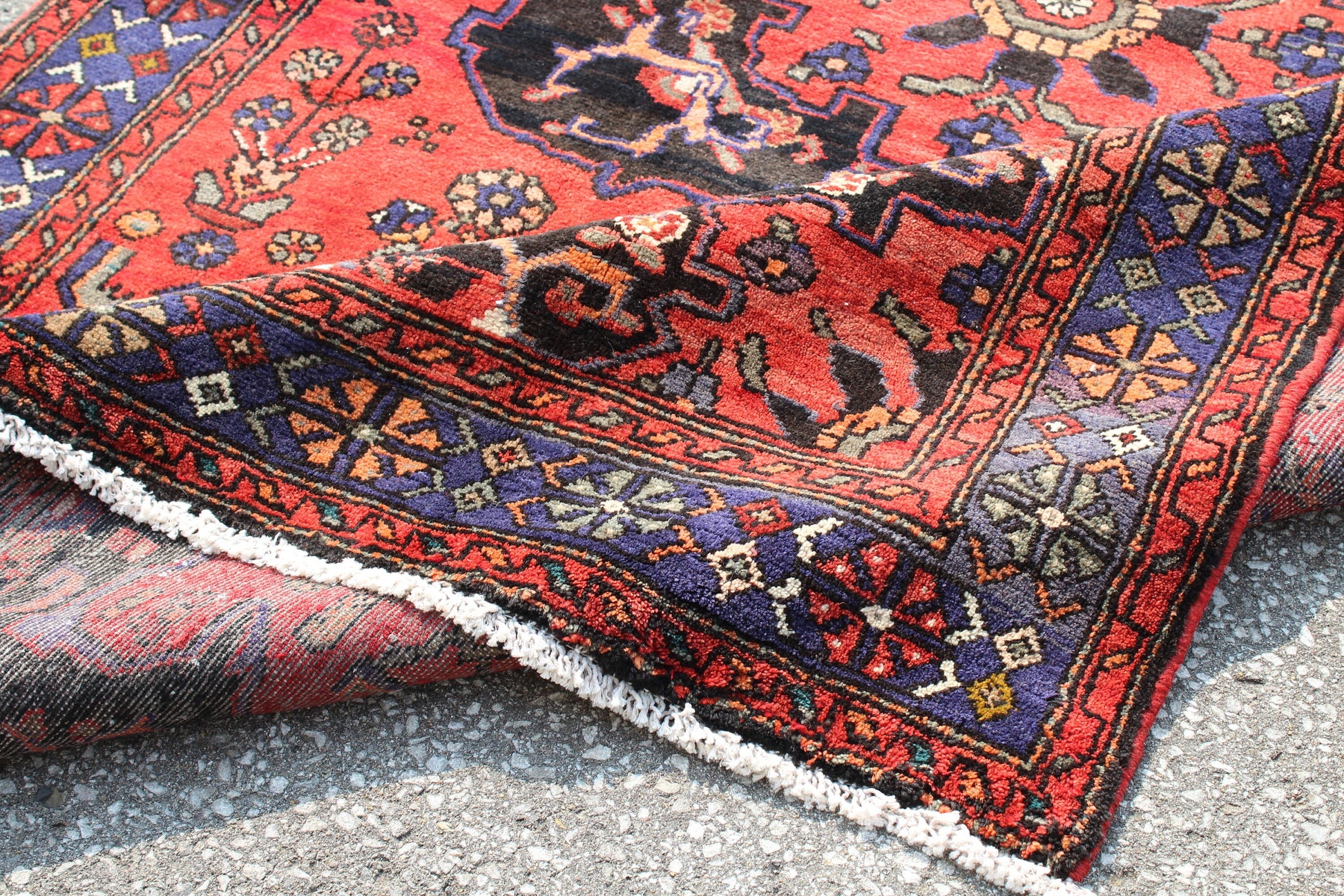 Red Black 5x8 Vintage One of a Kind Rug