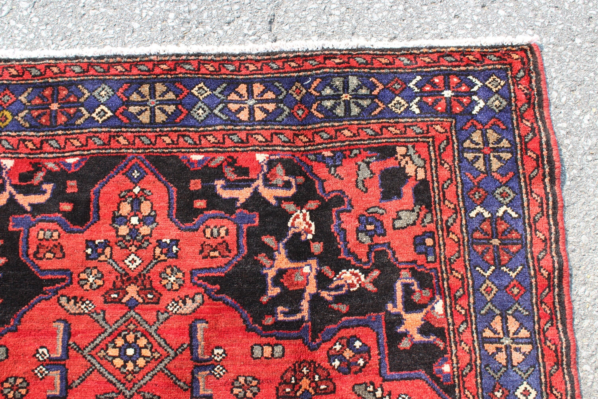 Red Black 5x8 Vintage One of a Kind Rug