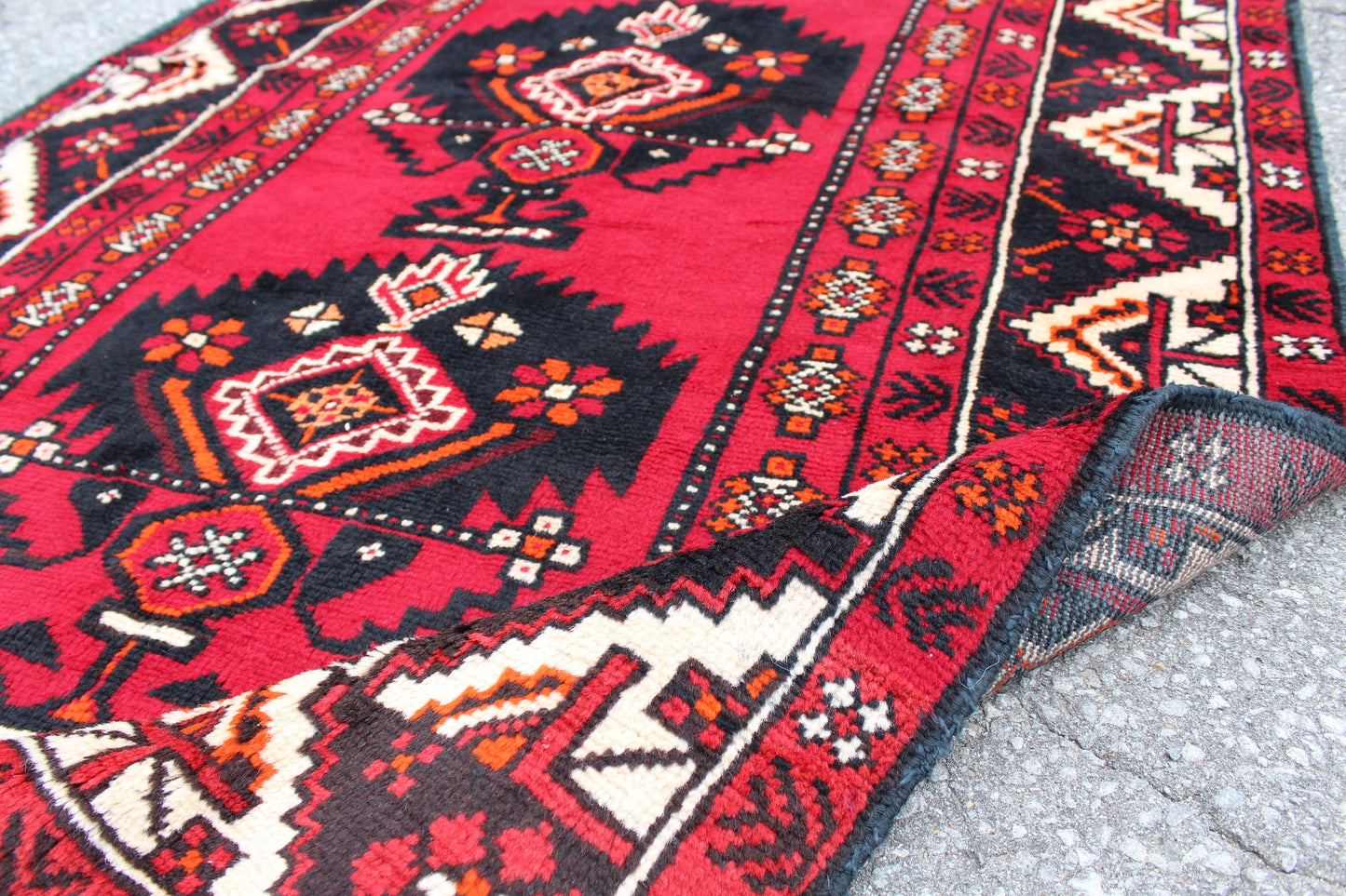 Red Black 4x6 Vintage Tribal Handmade Wool Area Rug
