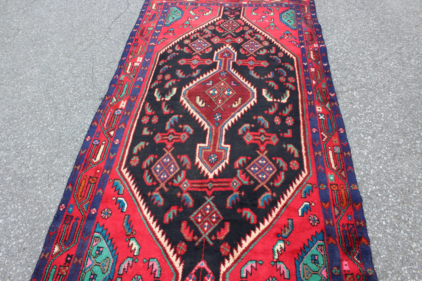 Navy Bright Red Black 3x7 High Pile Handmade Turkish Persian Rug