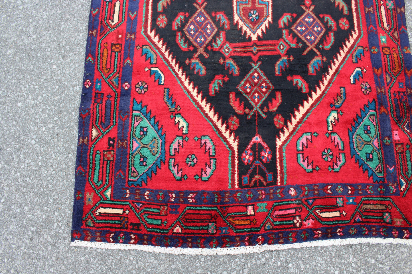 Navy Bright Red Black 3x7 High Pile Handmade Turkish Persian Rug