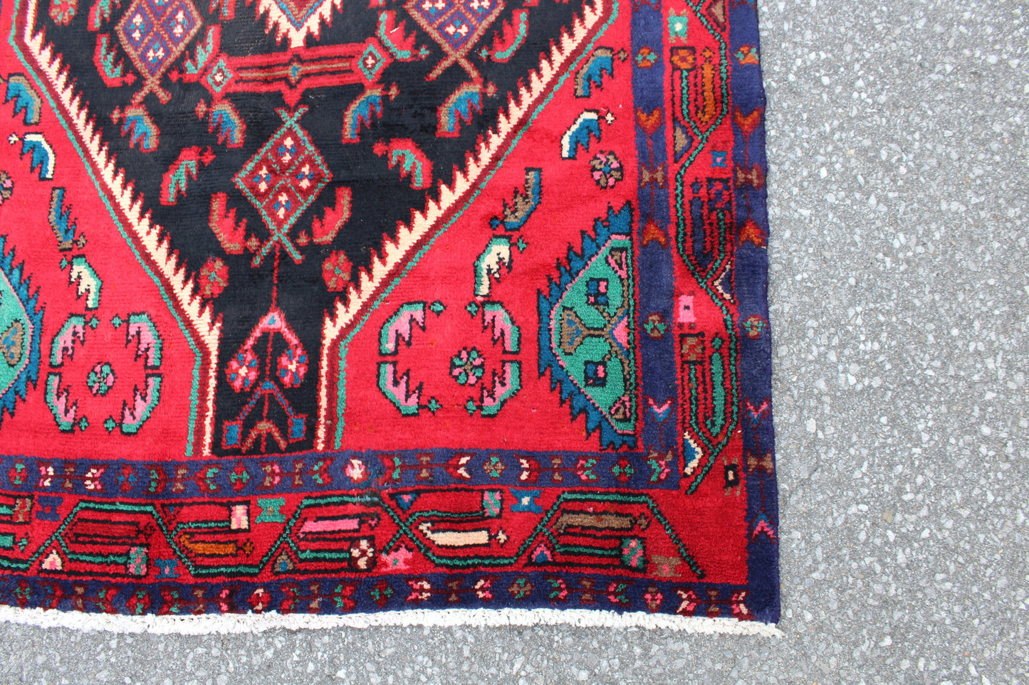 Navy Bright Red Black 3x7 High Pile Handmade Turkish Persian Rug
