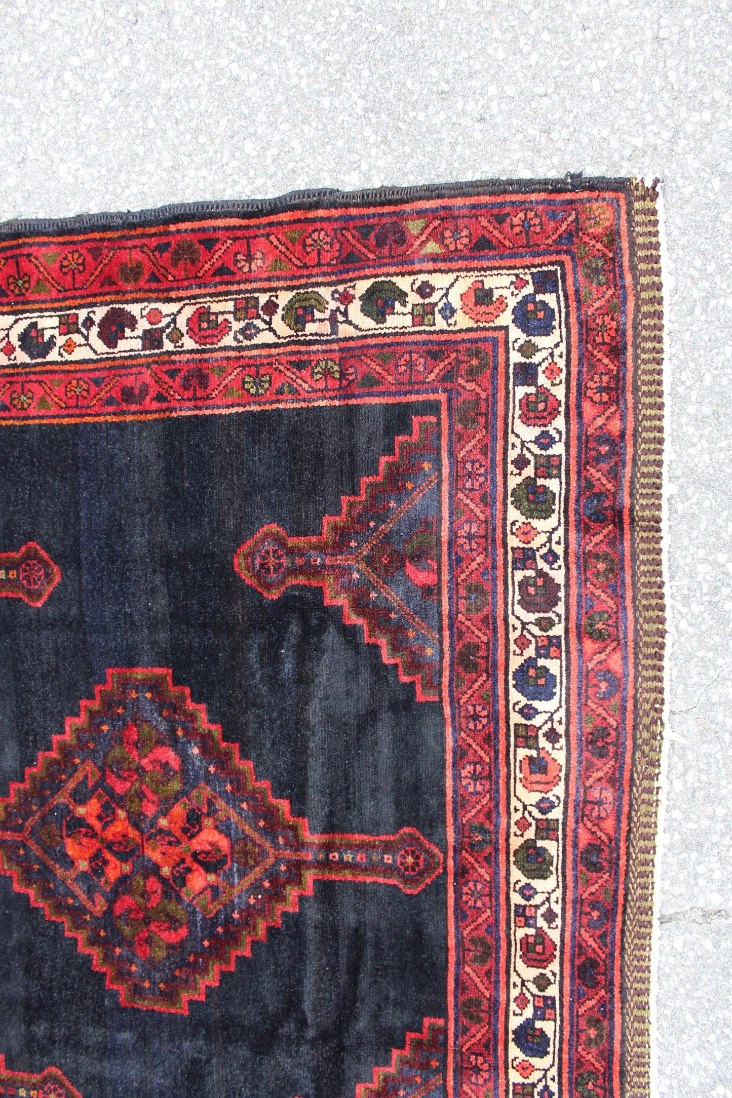 Navy Blue Rug with Red Border 5x6 Hand Knotted Tribal Rug