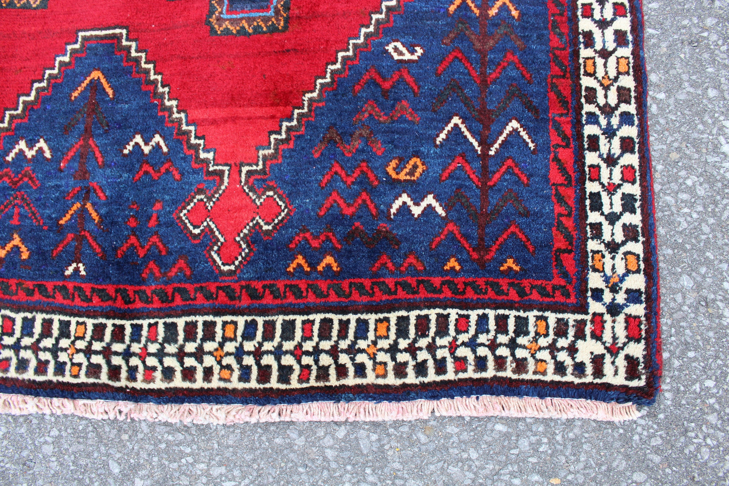Blue 5x6 Rug with Red Accents | Wool Hand Knotted Tribal Rug