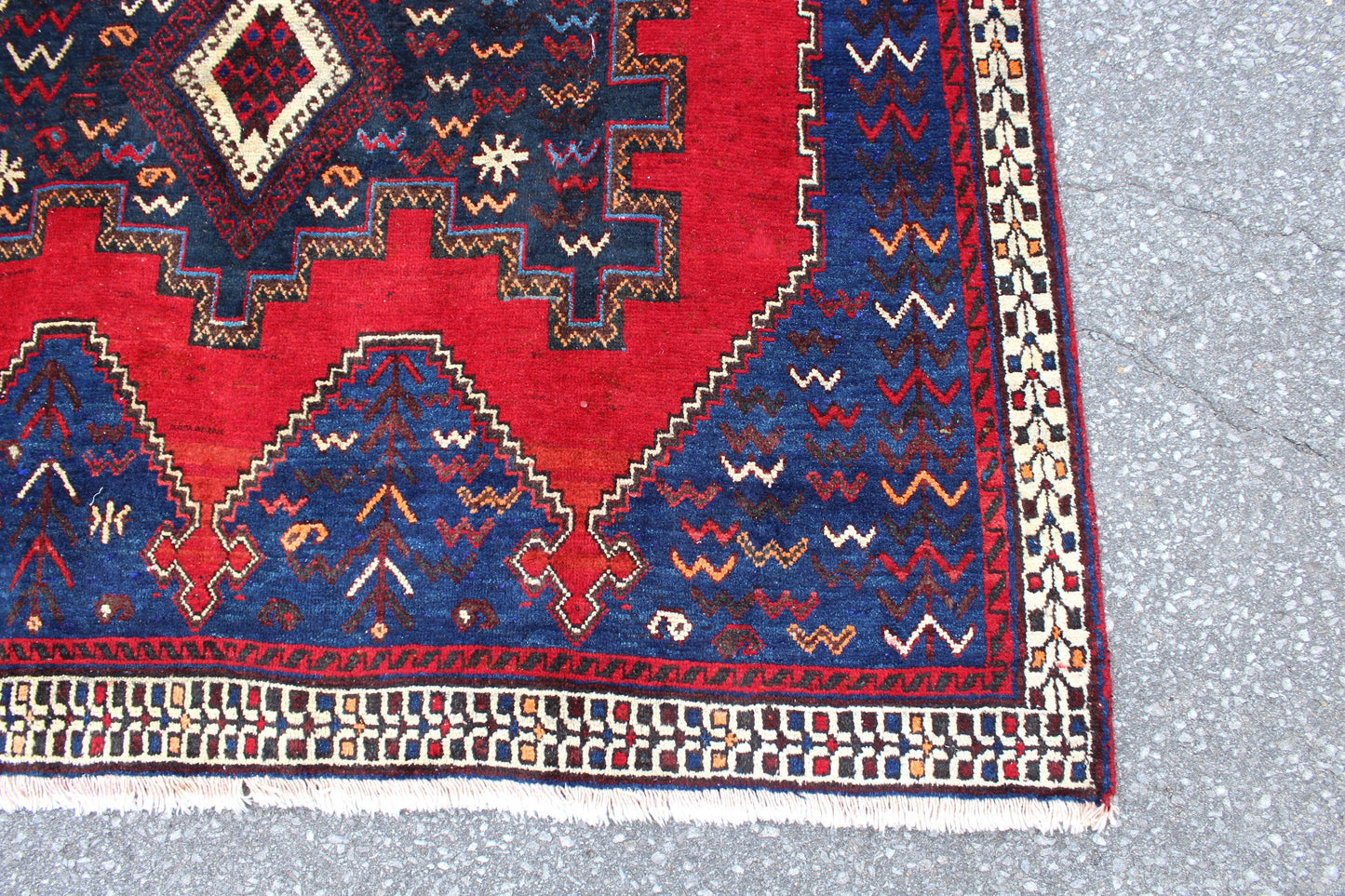 Blue 5x6 Rug with Red Accents | Wool Hand Knotted Tribal Rug