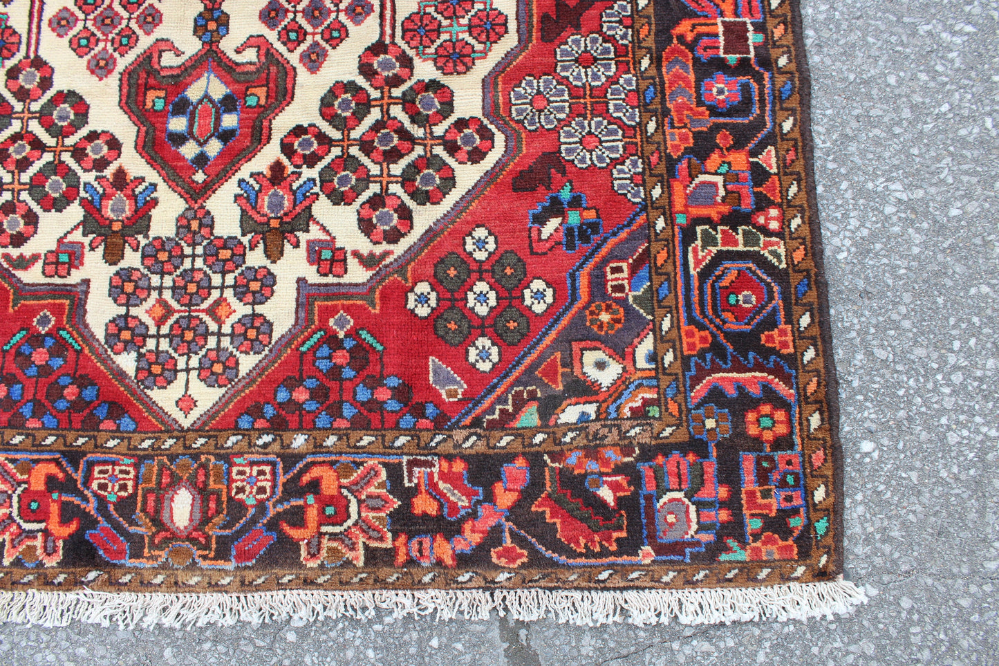 Red Beige 4x7 Vintage Hand Knotted Rug