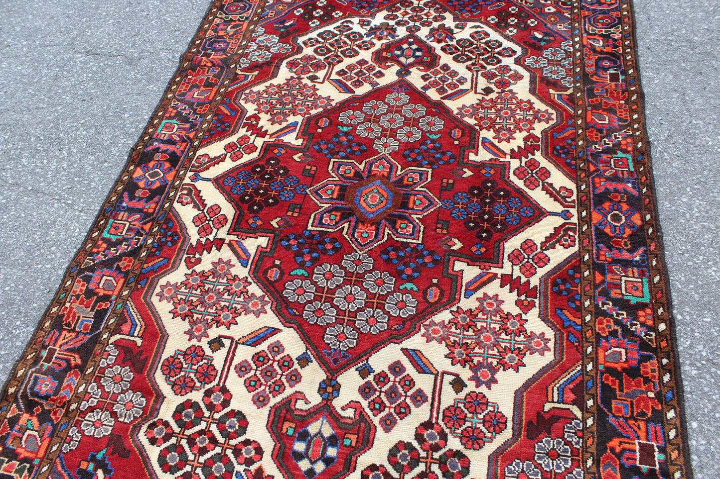 Red Beige 4x7 Vintage Hand Knotted Rug