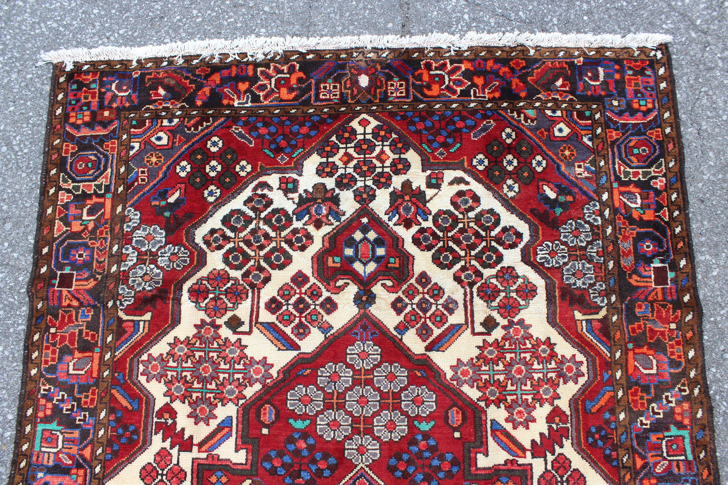 Red Beige 4x7 Vintage Hand Knotted Rug